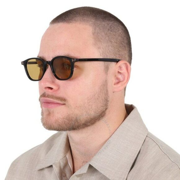 NEW Tom Ford FT0978-D/S Eco 01E Shiny Black Light Brown Square Unisex Sunglasses - Picture 3 of 12